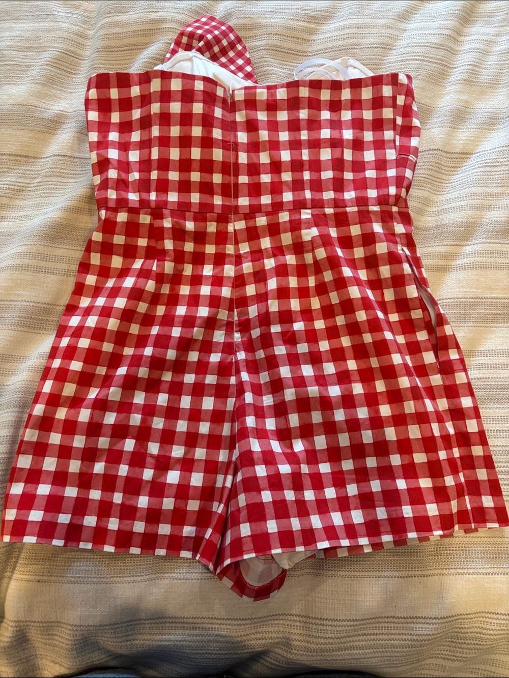 Hutch Red and White Gingham Strapless Romper - Picture 3 of 5